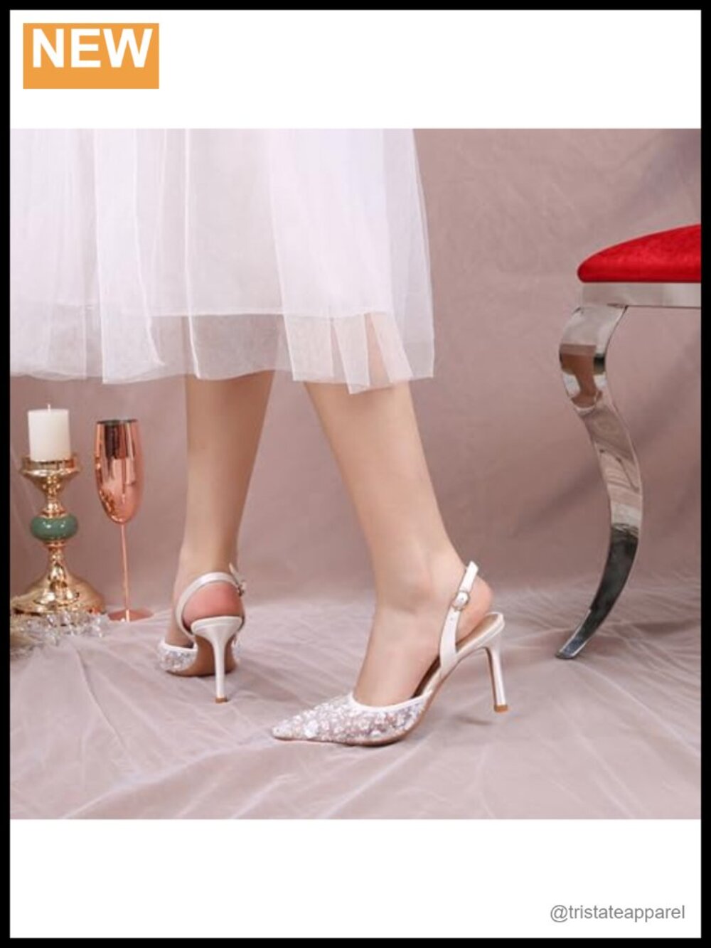 Lace Slingback Stiletto Heel Pumps Pointed Closed Toe Ankle Strap Dress Shoes - Picture 5 of 6